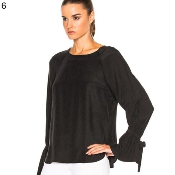 FRAME Women's Voluminous Cuff Silk Black Long Sleeve Flutter Blouse Size XS - Picture 6 of 6